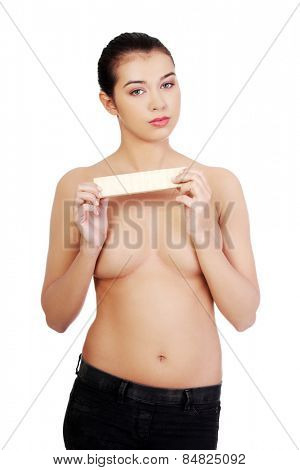 Beautiful woman holding a waffer