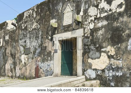 Exterior wall and entrance to the Guia Fortress in Macau, China.