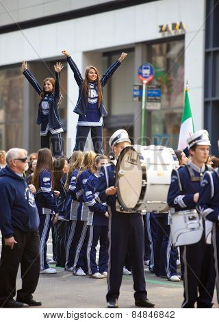 NEW YORK, NY, USA - MAR 17:  New York High School marching band at the St. Patrick's Day Parade on March 17, 2012 in New York City, United States.