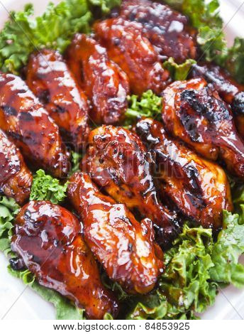 Fresh BBQ chicken wings in a presentation box