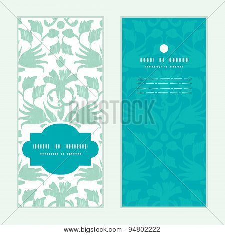 Vector abstract green ikat vertical frame pattern invitation greeting cards set