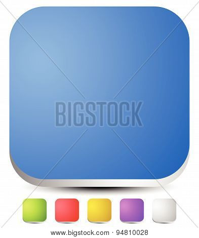3D Rounded Squares. Empty Icon, Button Backgrounds. Set Of 6 Colors: Blue, Green, Red, Yellow, Purpl