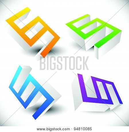 Angular 3D Icons Rotated In 4 Angles.