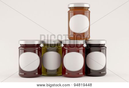 jars of jam over white background