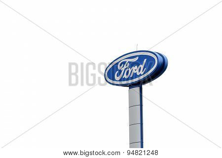 Chaingrai, Thailand - June 25, 2015: Large Ford Logo Sign Isolated On White Background