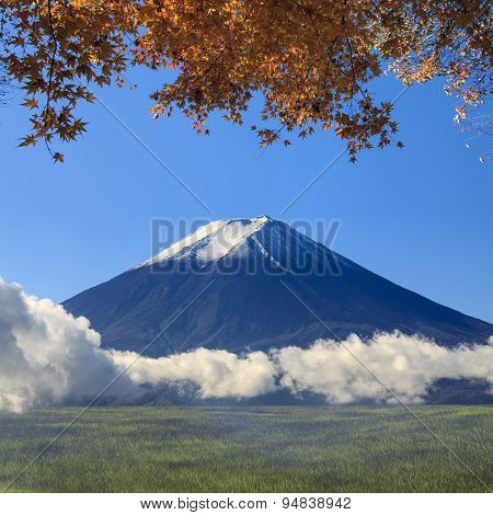 Image Of Sacred Mountain Of Fuji In The Background At Japan