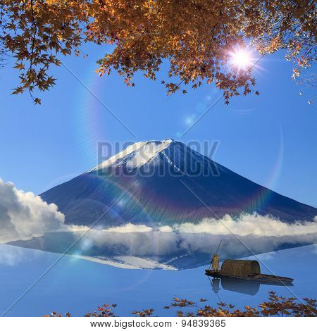 Image Of Sacred Mountain Of Fuji In The Background At Japan