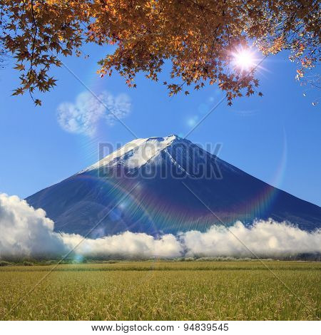 Image Of Sacred Mountain Of Fuji In The Background At Japan