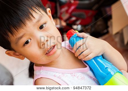 The boy is crying.