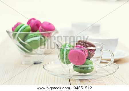 Colorful traditional French Makarons on   the table
