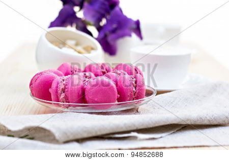 Colorful traditional French Makarons on   the table
