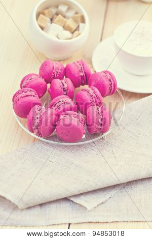 Colorful traditional French Makarons on   the table