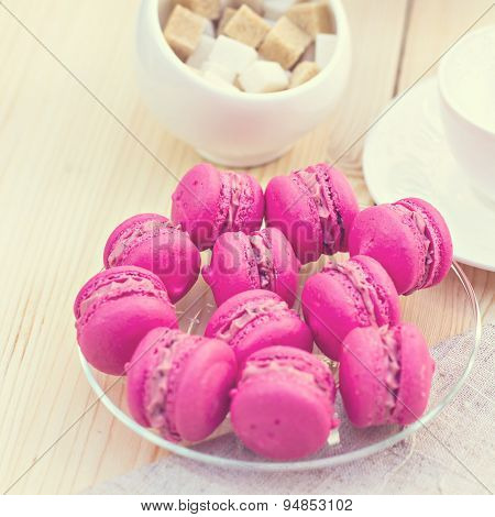 Colorful traditional French Makarons on   the table