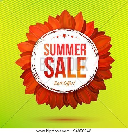 Sale Illustrated Flower, Contrasty Colors Vector Banner