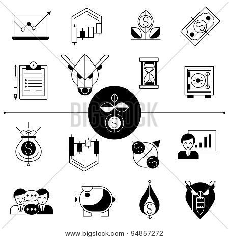 Investments And Stock Line Icons Set