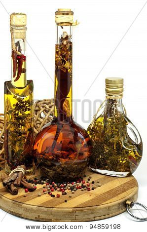 Different Spiced Oil In Bottles