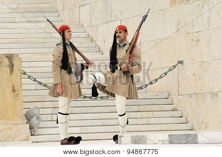 Athens, Greece, 30 May 2015. Evzones guard change in front of parliament of Greece.