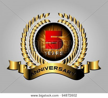 Celebrating 5 Years Anniversary - Golden Laurel Wreath Vector