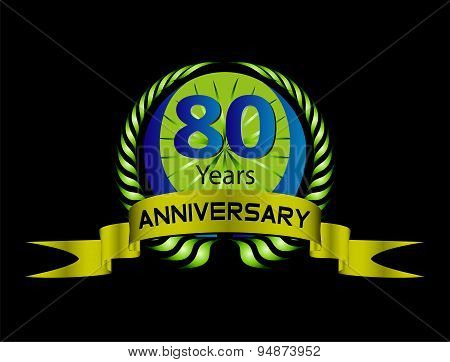 80 years Anniversary green label with ribbon and Laurel wreath