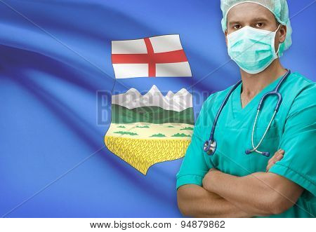 Surgeon With Canadian Province Flag On Background Series - Alberta