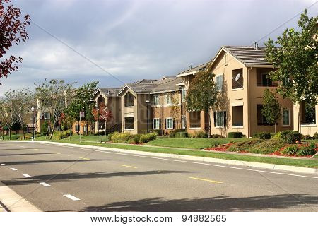 Modern Apartment Complex In Suburban Neighborhood