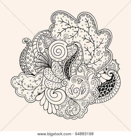 Mehendi tracery isolated hindi handmade drawing