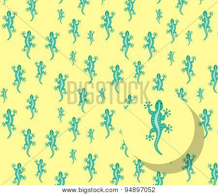 Seamless gecko pattern. Yellow background.