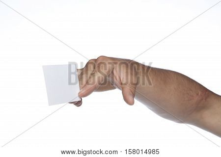Male Hand Showing White Blank Sheet Of Copy Space And Text