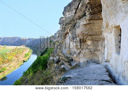 Panorama of ancient orthodox cave monastery Orheiul Vechi Moldova