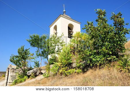 The bell tower of the cave monastery by Old Orhei Moldova.