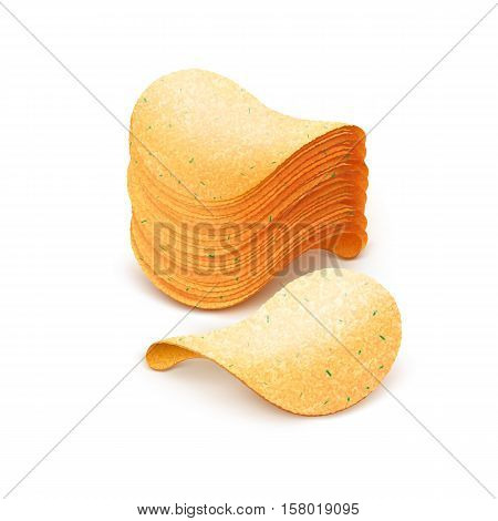 Vector  Stack of  Potato Crispy Chips Close up Isolated on White Background