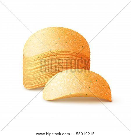 Vector  Stack of  Potato Crispy Chips Close up Isolated on White Background