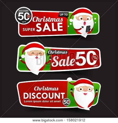 028 Collection of Christmas Sale red and green web tag banner promotion sale discount style with Christmas Santa claus element vector illustration eps 10