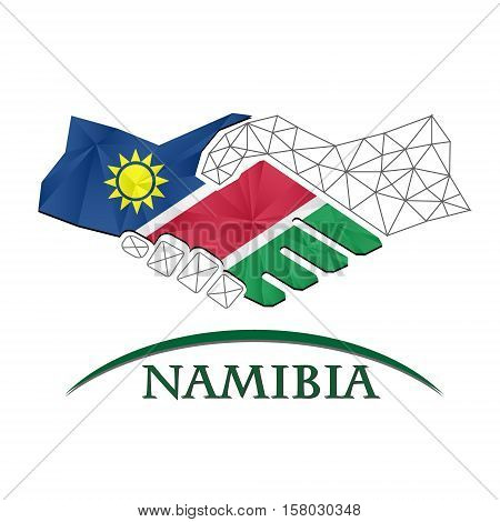Handshake logo made from the flag of Namibia.