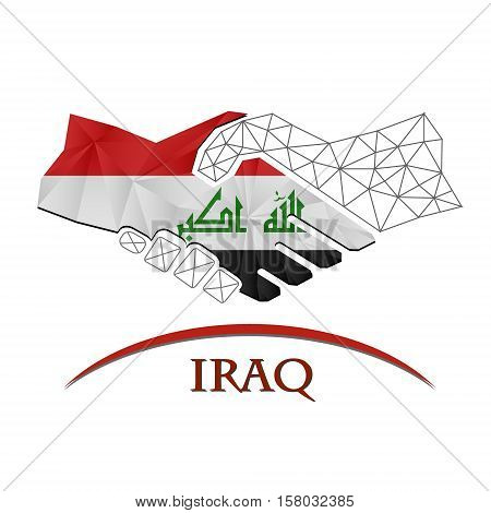 Handshake logo made from the flag of Iraq.
