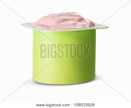 Strawberry Yogurt In Green Plastic Cup