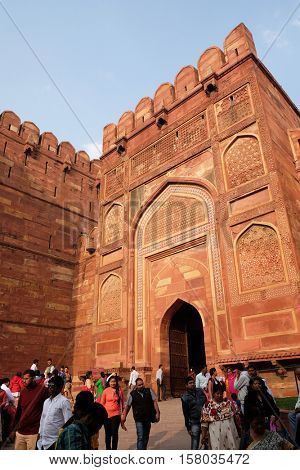 AGRA, INDIA - FEBRUARY 14 : Amar Singh Gate of Agra Fort, UNESCO World heritage site in Agra. Uttar Pradesh, India on February, 14, 2016.