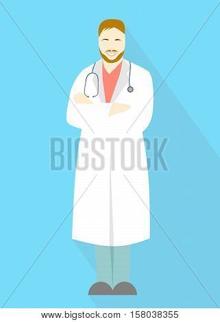 Illustration in style of a flat design with a man doctor.