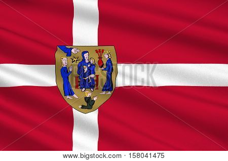 Flag of Ringsted is a municipality in Denmark in Zealand Region. 3d illustration