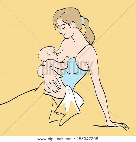 Beautiful mother breastfeeds the baby. Mothers milk. Mothers day and womens day