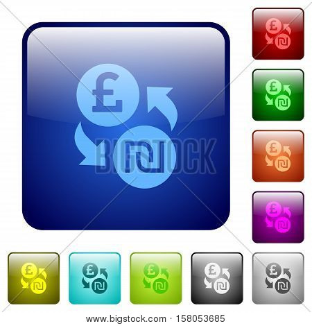 Pound Shekel exchange color glass rounded square button set