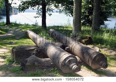 Cast iron cannons of the Swedish times (17th century) near Koknese castle in Latvia