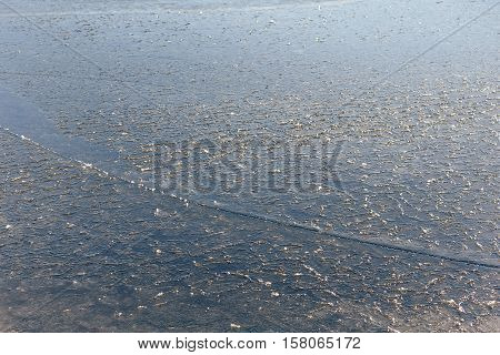 Ice on lake, Ice on water. Texture, background. Free copyspace