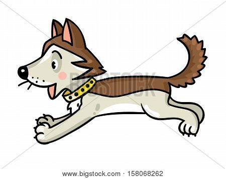 Children vector illustration of funny jumping little happy husky dog or puppy.