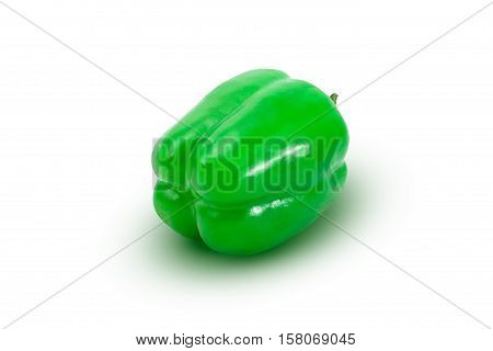 Fresh green bell pepper on white background