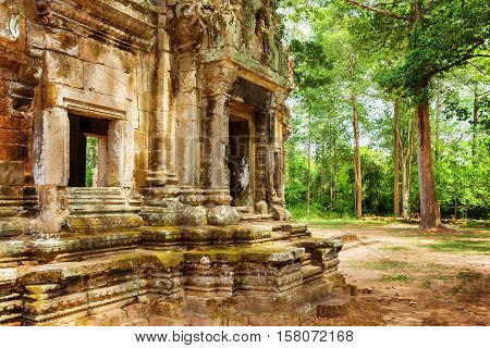 Doorway With Carving Of Thommanon Temple In Angkor, Cambodia