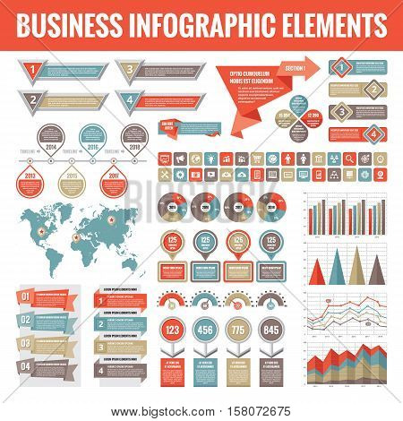 Big set of business infographic elements for presentation, brochure, web site and other projects. Abstract infographics templates in flat style design. Vector concept illustration and icons.