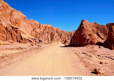 Long shot of the Valle de la Muerte or death valley close to San Pedro de Atacama in Chile South America