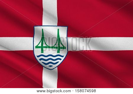 Flag of Slagelse is a municipality in Denmark in Zealand Region. 3d illustration
