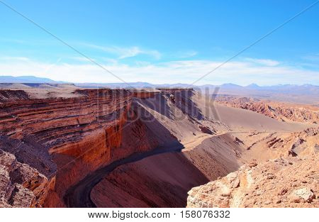 Long shot of the Valle de la Muerte or death valley close to San Pedro de Atacama in Chile South America